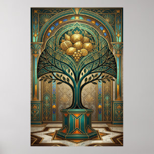 Poster Colheita Dourada Art Déco Árvore Frutífera Ouro Ve