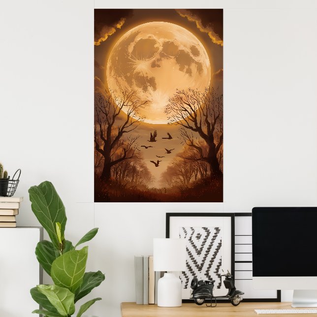 Poster Colheita Lua e Silhuetas de outono (Escritório em casa)