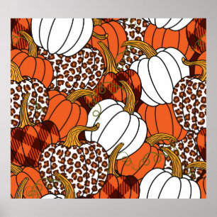 Poster Colheita Pumpkin Patchwork Vintage Patterno
