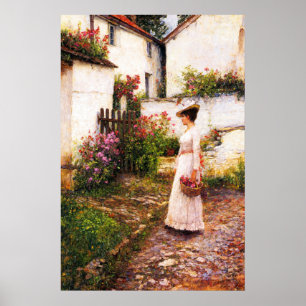 Poster Colhendo Flores de Verão em um Jardim de Devonshir