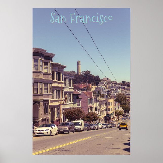 Poster Colina Russa com Torre Coit (Frente)