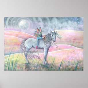 Poster Colinas de Encantamento Unicórnio e Arte de Fantas