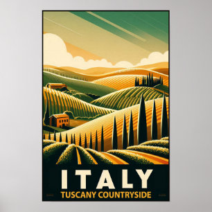 Poster Colinas rolantes da Toscana - Viagens vintage