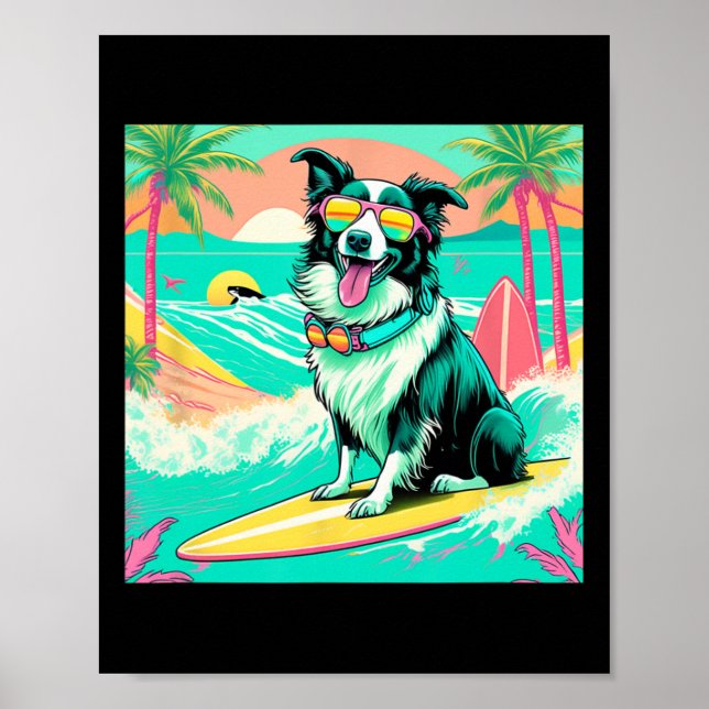 Poster Colírio Border Collie Surfando Gráfico Vibrações d (Frente)