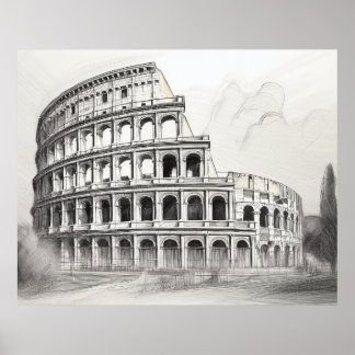 Poster Coliseu anfiteatro romano antigo em lápis ske