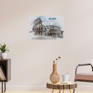 Poster Coliseu de Roma Itália em Aquarela – Arte de Féria
