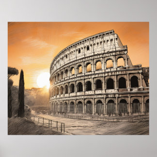 Poster Coliseu em Roma com luz quente do pôr do sol