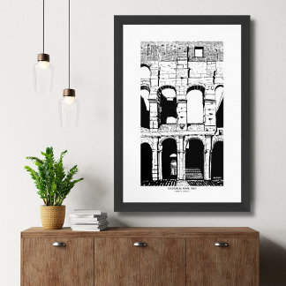 Poster Coliseu Roma Itália Desenho a Tinta Viagem