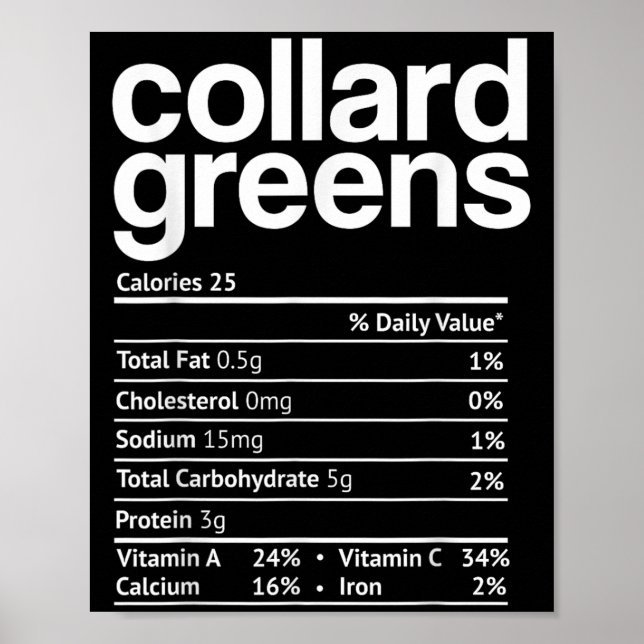 Poster Collard Greens Nutrition Facts Funny Thanksgiving  (Frente)