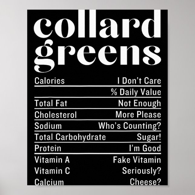 Poster Collard Greens Nutrition Facts Thanksgiving Food C (Frente)