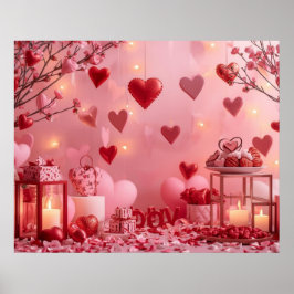 Poster Collection of Pink and Red Hearts on a Modern Wall