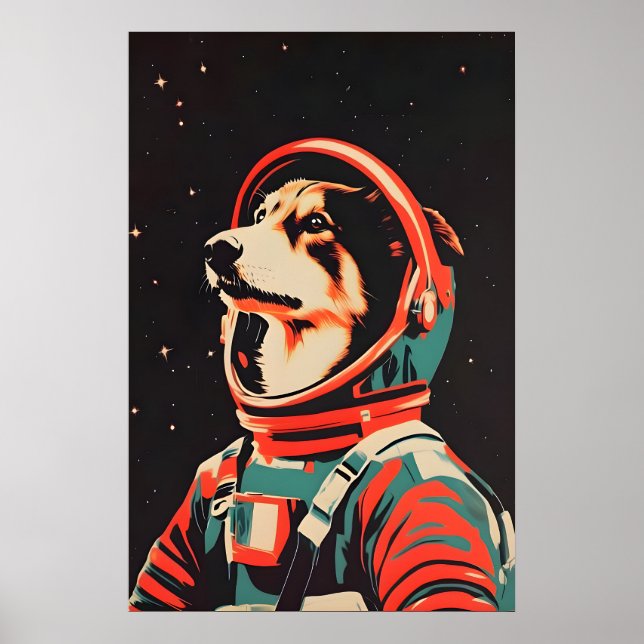 Poster Collie Astronaut Poster, Collie Retro Print (Frente)