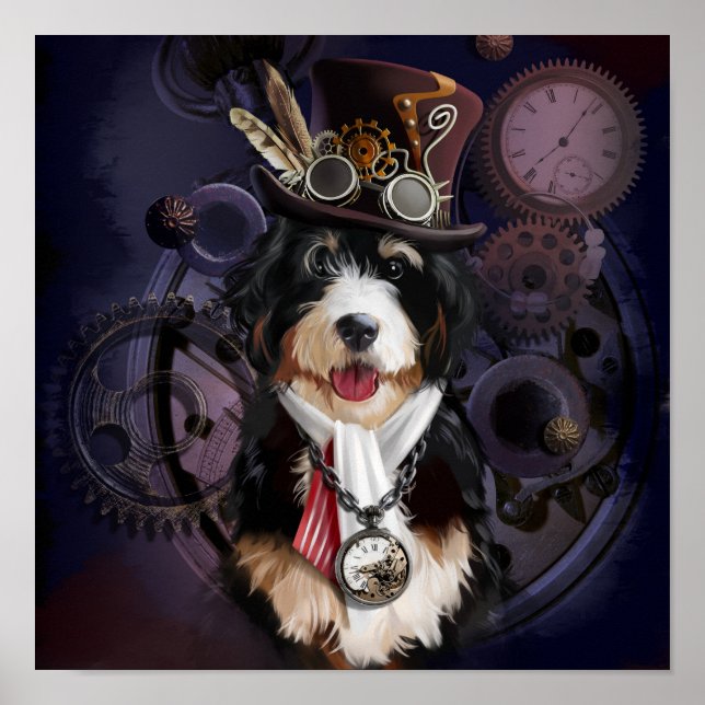 Poster Collie de borda em uma fantasia de steampunk. Aqua (Frente)