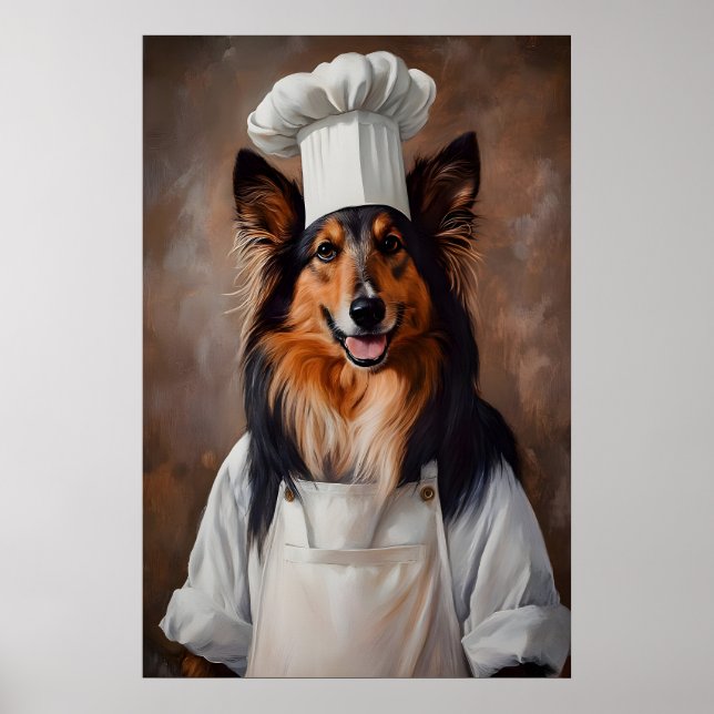 Poster Collie In Chefs Hat Poster, Pet Poster, Collie In (Frente)