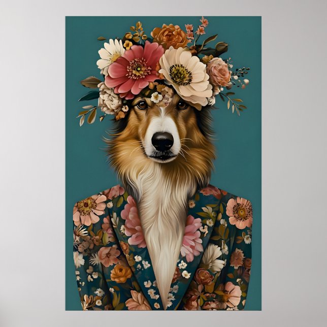 Poster Collie In Suit Poster, Collie Portrait, Collie Oil (Frente)