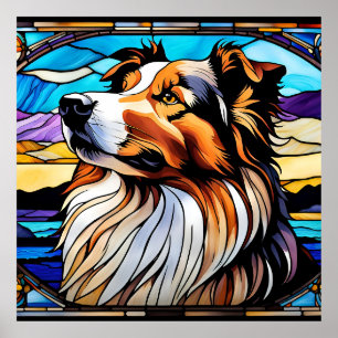 Poster Collie StainGlass look