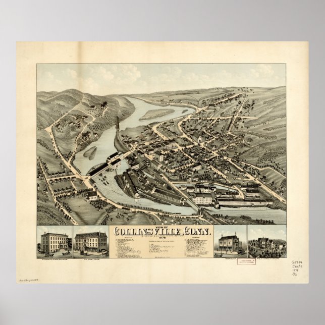 Poster Collinsville Connecticut 1878 Antigas Mães Panorâm (Frente)