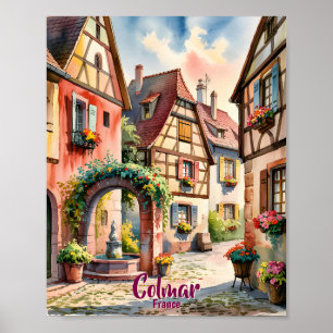 Poster Colmar França Alsácia Aquarela Viagem Texto Person