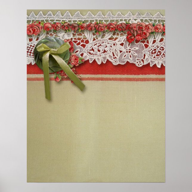 Poster Colmeia Vermelha Rústica Rústica de Rosa antigo (Frente)