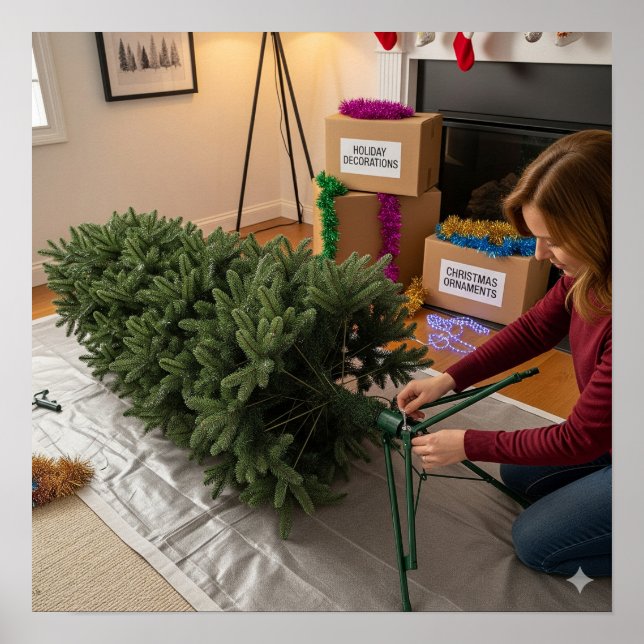 Poster Colocando a Árvore de Natal em sua posição (Frente)