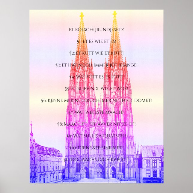 Poster Cologne Dome Cologne Köln Kölsches Grundgesetz (Frente)