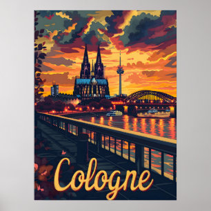 Poster Cologne Twilight: Catedral Silhouette no Reno