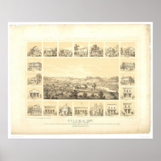 Pôster Coloma, CA. Mapa Panorâmico 1857 (0423A)