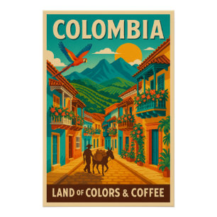 Pôster Colômbia - Terra das Cores e Café