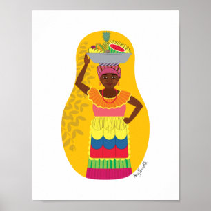 Poster Colombiana, Palenquera de Cartagena Boneca Matryos