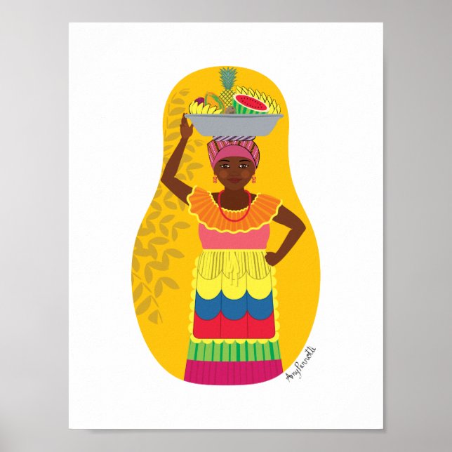 Poster Colombiana, Palenquera de Cartagena Boneca Matryos (Frente)