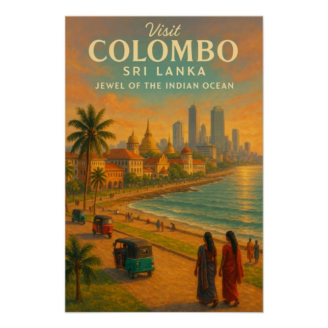 Pôster Colombo, Sri Lanka – Joia do Oceano Índico. (Frente)
