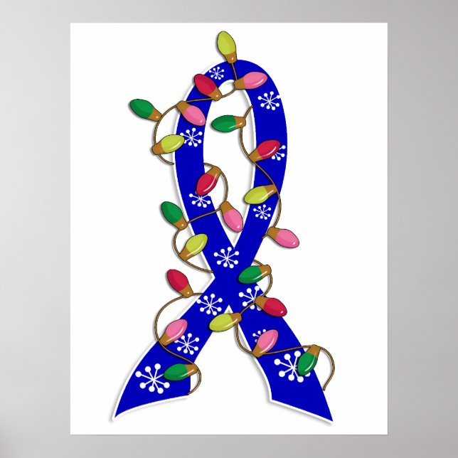 Poster Colon Cancer Christmas Lights Ribbon (Frente)