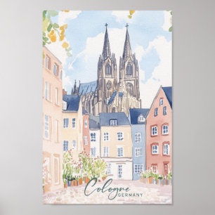 Poster Colônia Alemanha Gouache Paint Viagem