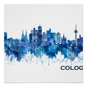 Pôster Colônia Alemanha Skyline Blue