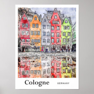 Poster Colônia Alemanha Viagem Watercolor Sketch
