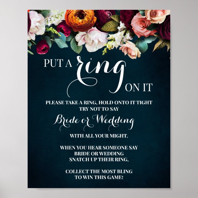 Poster Coloque um Anel nele Sinal de Jogo de Chá de Noiva (Frente)
