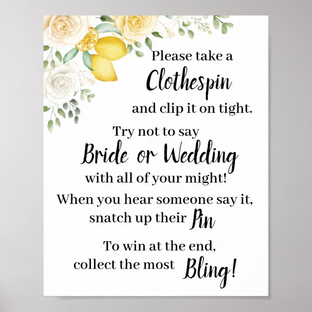 Poster Coloque um pino de roupas Lemons e Rosas - Sinal d (Frente)