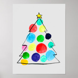 Poster Coloração aquosa da árvore de Natal colorida