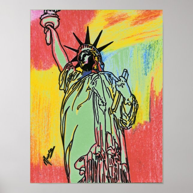 Poster Coloração aquosa moderna Lady Liberty Pop Art (Frente)