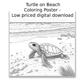 Poster Coloração da página - Turtle on Beach, Color Your