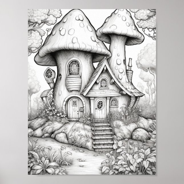 Poster Coloração de Adultos de Casas de Fada Mágica (Frente)