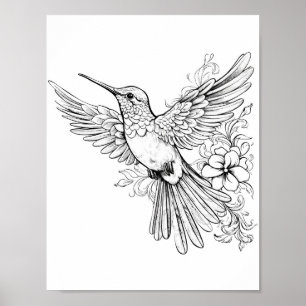 Poster Coloração de Adultos do Hummingbird