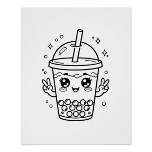 Pôster Coloração de chá de boba Kawaii