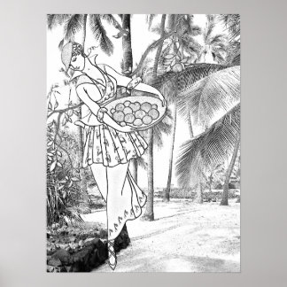 Poster Coloração de Cinza Vintage Mulheres Natureza Árvor