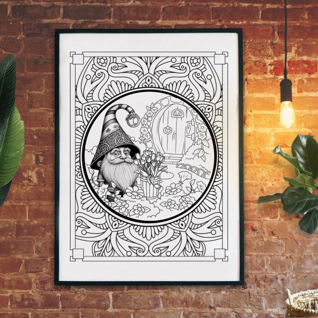 Poster Coloração do Adulto Gnomo de Jardinagem (Criador carregado)