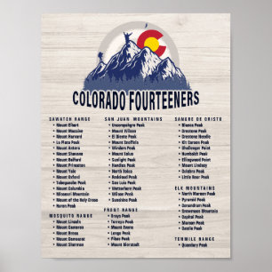 Poster Colorado 14ers Fourteeners Mountain Escalbing