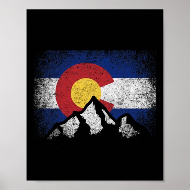 Poster Colorado Flag Mountain Ski Winter Gift Hiker Hikin (Frente)