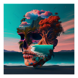 Pôster Colored skull head