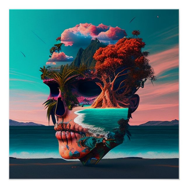 Pôster Colored skull head (Frente)