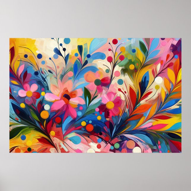 Poster Colorful Abstract Flowers Vibrant Explosion Art Ch (Frente)